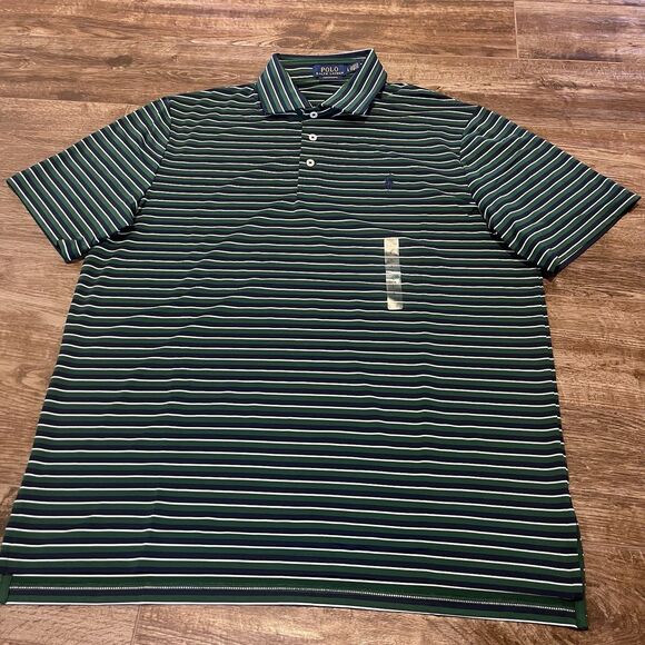 Polo Ralph Lauren Polo Shirt Mens L. Performance Green Black Striped Pony NWT - Picture 2 of 8